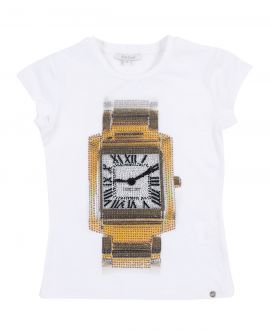 Camiseta Niña MISS GRANT Blanca Reloj Strass