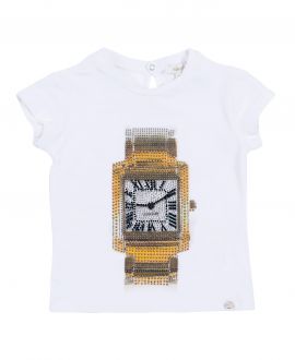 Camiseta Niña MICROBE Blanca Reloj Strass