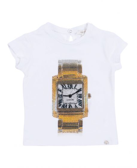 Camiseta Niña MICROBE Blanca Reloj Strass