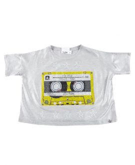 Camiseta Niña SO TWEE Gris Cassette Strass