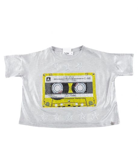 Camiseta Niña SO TWEE Gris Cassette Strass