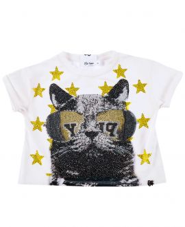 Camiseta Niña SO TWEE Blanca Gato Strass