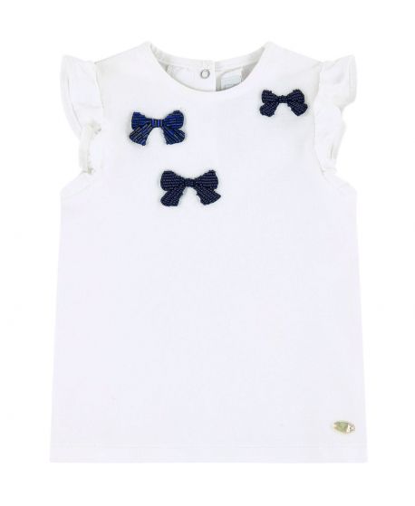 Camiseta Bebe Niña TARTINE ET CHOCOLAT Blanca Bordado Perlas