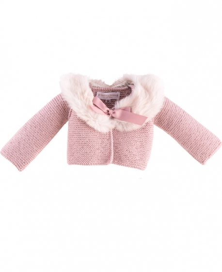 Bolero Bebe CASILDA Y JIMENA Merino Rosa Cuello Piel Natural