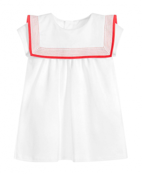 Vestido Bebe Niña CHLOÉ Cuello Marinero Costura Rojo