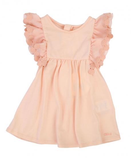 Vestido Bebe Niña CHLOÉ Albaricoque Volantes Bordados