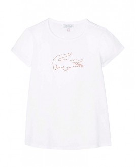 Camiseta Niña LACOSTE Punto Blanco Estampado Cocodrilo