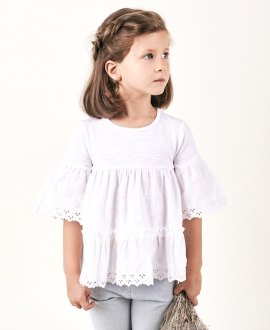 Camiseta Niña TARTINE ET CHOCOLAT Blanca Detalles Perforados