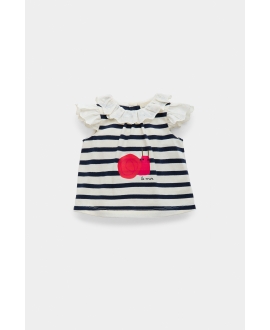 Camiseta BE MORE Bebé Niña Rayas Marino Volante