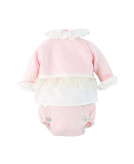 Conjunto Bebe Ro Infantil Puntilla Rosa